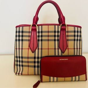 BURBERRY BALLINGDON PARADE RED TOTE AND WALLET